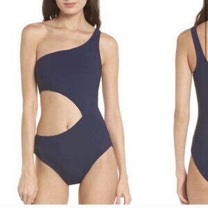 Becca By Rebecca Virtue Navy One Shoulder Cutout Swimsuit L